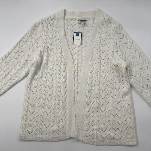 Croft & Barrow Womens Cardigan Sweater Large White Crochet Knit Open Front NEW - Picture 1 of 10